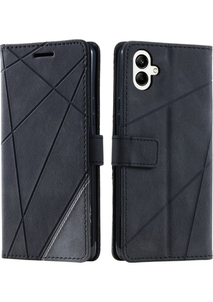 Samsung Galaxy A04E 4g Kılıf Deri Ekleme Tasarımı Standlı Telefon Kapağı-Siyah (Yurt Dışından)