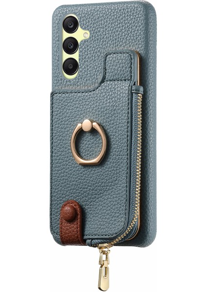 Samsung Galaxy A25 5G(GLOBAL)(161.0 x 76.5 x 8.3mm) Kılıf Fermuar Halkası Kickstand Düşme Önleyici Telefon Kapağı-Mavi (Yurt Dışından)