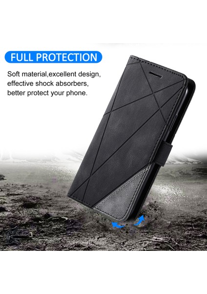 Samsung Galaxy Xcover 5 Cüzdan Kılıf Çizgileri Baskılı Pu Deri Telefon Arka Kapak-Siyah (Yurt Dışından)