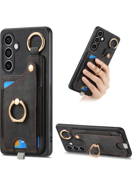Samsung Galaxy S23 Fe Kılıf Kart Yuvası Kickstand Tpu Telefon Kılıfı-Siyah (Yurt Dışından)