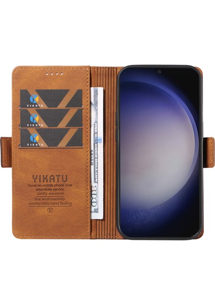 Samsung Galaxy S24 Kılıf Pu Deri Manyetik Toka Telefon Kapağı Cilt Dokunmatik Duygu-Kahverengi (Yurt Dışından)