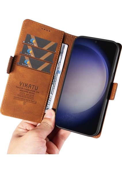 Samsung Galaxy S24 Kılıf Pu Deri Manyetik Toka Telefon Kapağı Cilt Dokunmatik Duygu-Kahverengi (Yurt Dışından)