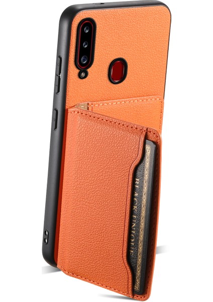 Samsung Galaxy A20S Telefon Kılıfı Kart Yuvaları Kickstand Telefon Kapağı Buzağı Dokusu-Turuncu (Yurt Dışından)