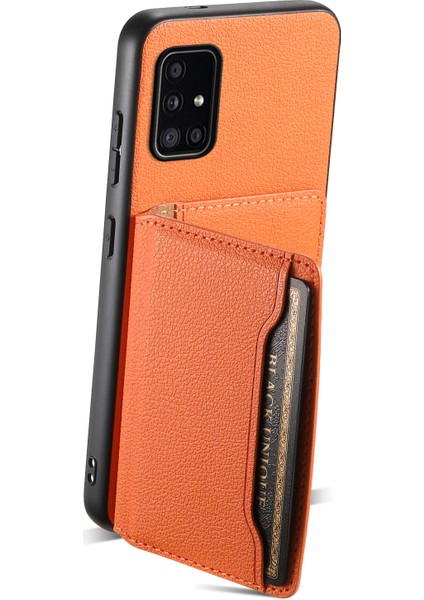 Samsung Galaxy A51 4g SM-A515 Kılıf Kart Tutucu Deri+Pc+Tpu Telefon Kickstand Kapak-Turuncu (Yurt Dışından)