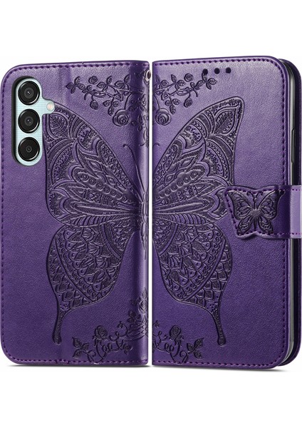 Samsung Galaxy M15 5g Kılıf Desenli Pu Deri El Askısı Cüzdan Çanta Telefon Kapağı-Koyu Mor (Yurt Dışından)