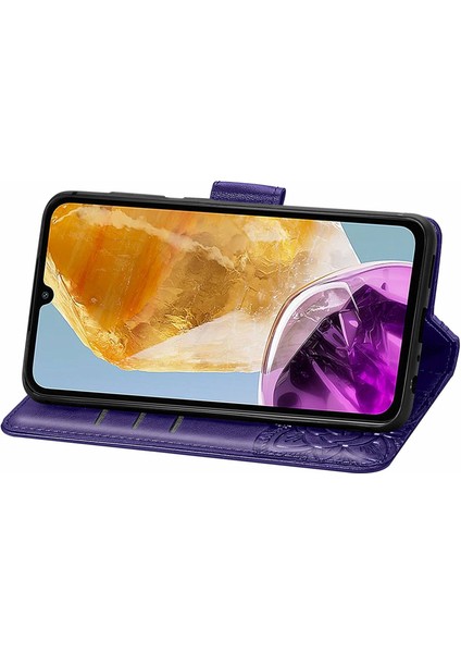 Samsung Galaxy M15 5g Kılıf Desenli Pu Deri El Askısı Cüzdan Çanta Telefon Kapağı-Koyu Mor (Yurt Dışından)