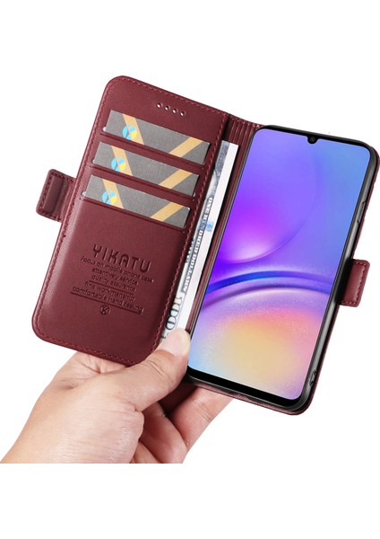 Samsung Galaxy A05 4g Kılıf Pu Deri Folyo Katlanır Stand Kitap Tarzı Telefon Kapağı-Şarap Kırmızı (Yurt Dışından)
