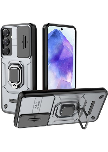 Samsung Galaxy A55 5g Kılıf Pc+Tpu Çizilmez Telefon Koruyucu Kapak, Slayt Lens Kapağı-Gri (Yurt Dışından)