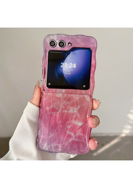 Samsung Galaxy Z Flip5 5g Kılıf Sert Pc Dalgalı Kenar Degrade Telefon Kapağı-Gül/pembe (Yurt Dışından)
