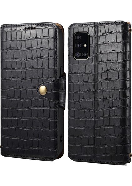 Samsung Galaxy A51 4g SM-A515 Cüzdan Kılıf Pu Deri Timsah Dokulu Telefon Kapağı-Siyah (Yurt Dışından)