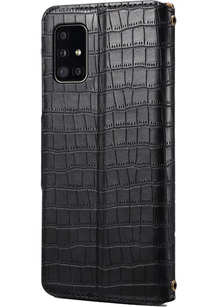 Samsung Galaxy A51 4g SM-A515 Cüzdan Kılıf Pu Deri Timsah Dokulu Telefon Kapağı-Siyah (Yurt Dışından)