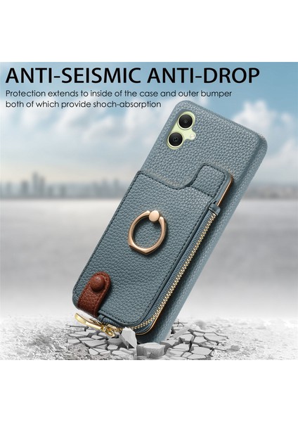 Samsung Galaxy A05 4g Kılıf Rfıd Engelleme Deri+Tpu Telefon Koruyucu Kapak-Mavi (Yurt Dışından)