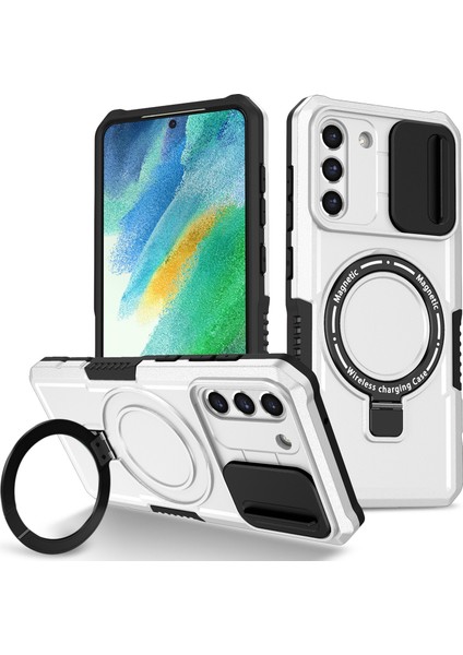 Samsung Galaxy S21 Fe 5g Kılıf Pc+Tpu Manyetik Telefon Kabuğu, Kaydırmalı Kamera Kapağı-Siyah/beyaz (Yurt Dışından)