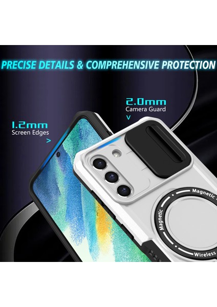 Samsung Galaxy S21 Fe 5g Kılıf Pc+Tpu Manyetik Telefon Kabuğu, Kaydırmalı Kamera Kapağı-Siyah/beyaz (Yurt Dışından)
