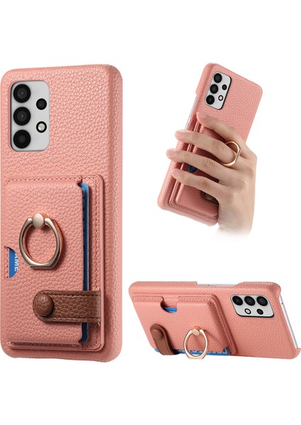 Samsung Galaxy A32 4g (Ab Versiyonu) Halkalı Kickstand Kılıf Kart Tutucu Telefon Kapağı-Pembe (Yurt Dışından)