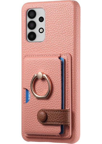 Samsung Galaxy A32 4g (Ab Versiyonu) Halkalı Kickstand Kılıf Kart Tutucu Telefon Kapağı-Pembe (Yurt Dışından)
