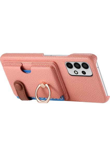 Samsung Galaxy A32 4g (Ab Versiyonu) Halkalı Kickstand Kılıf Kart Tutucu Telefon Kapağı-Pembe (Yurt Dışından)