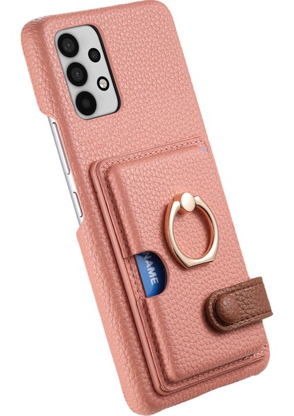 Samsung Galaxy A32 4g (Ab Versiyonu) Halkalı Kickstand Kılıf Kart Tutucu Telefon Kapağı-Pembe (Yurt Dışından)