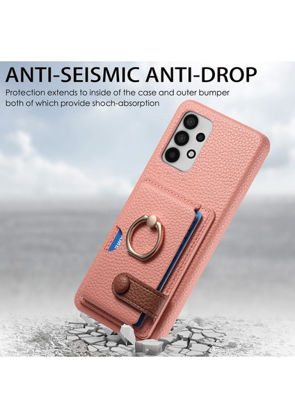 Samsung Galaxy A32 4g (Ab Versiyonu) Halkalı Kickstand Kılıf Kart Tutucu Telefon Kapağı-Pembe (Yurt Dışından)