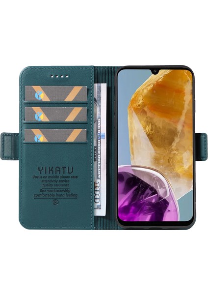 Samsung Galaxy M15 5g Kılıf Cüzdan Deri Kapak Yan Manyetik Toka-Yeşil (Yurt Dışından)