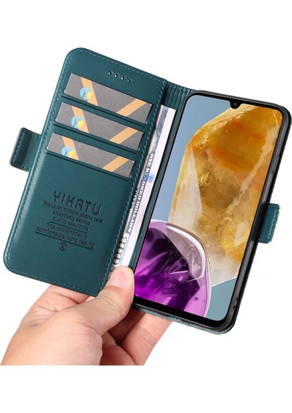 Samsung Galaxy M15 5g Kılıf Cüzdan Deri Kapak Yan Manyetik Toka-Yeşil (Yurt Dışından)