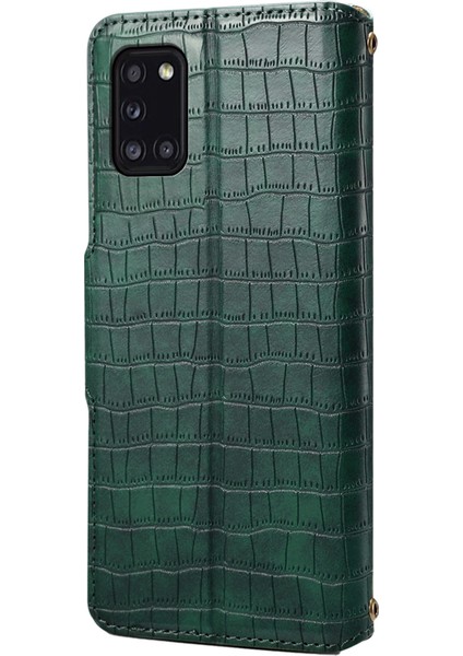 Samsung Galaxy A31 Kılıf Pu Deri Cüzdan Standlı Telefon Kapağı Timsah Doku-Yeşil (Yurt Dışından)
