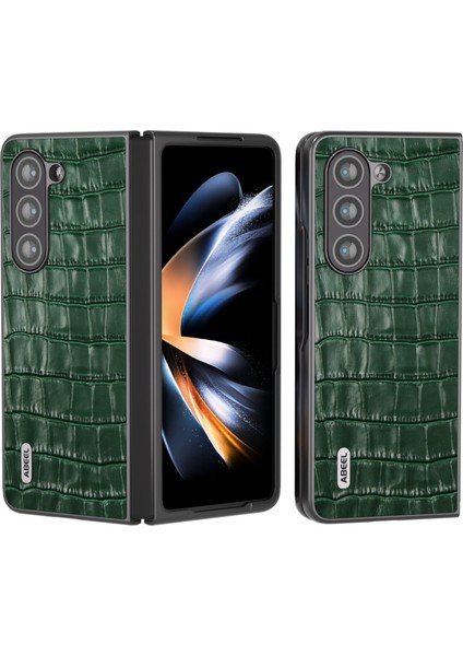 Samsung Galaxy Z Fold6 5g Kılıf Timsah Dokulu Hakiki Inek Derisi+Pc Telefon Kapağı-Yeşil (Yurt Dışından)