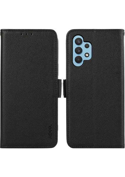 Cüzdan Telefon Standı Kılıf Samsung Galaxy A32 4g (Ab Versiyonu)Pu Deri Rfıd Engelleme Telefon Kabuğu-Siyah (Yurt Dışından)