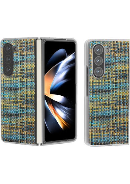 Samsung Galaxy Z Fold6 5g Kılıf Renkli Ekose Dokulu Deri Telefon Kapağı-Altın (Yurt Dışından)