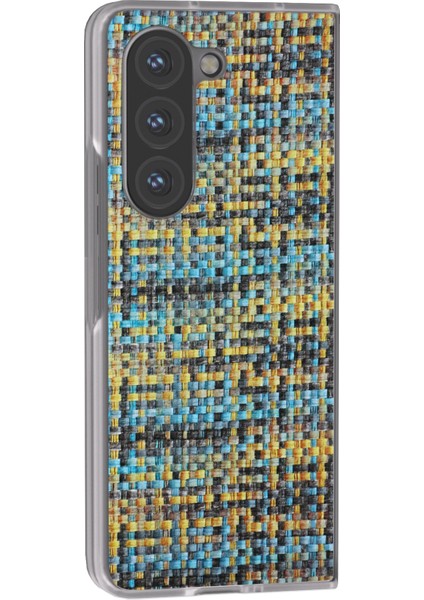 Samsung Galaxy Z Fold6 5g Kılıf Renkli Ekose Dokulu Deri Telefon Kapağı-Altın (Yurt Dışından)