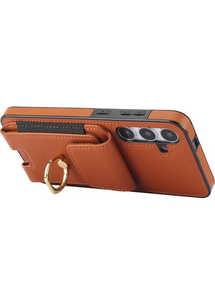 Samsung Galaxy S24+ Kılıf Için Drop-Proof Pu Deri+Tpu Kickstand Akıllı Telefon Kılıfı-Kahverengi (Yurt Dışından)