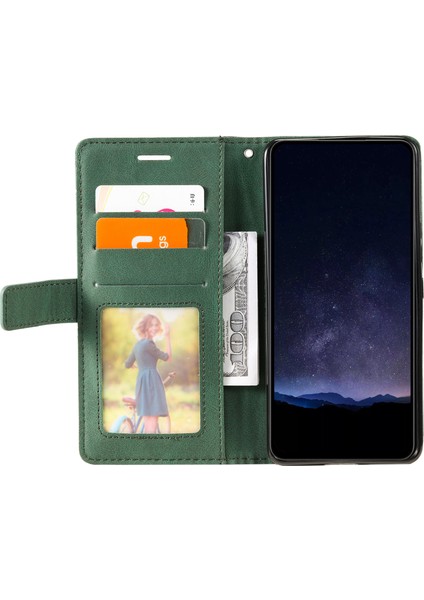 Samsung Galaxy Xcover 5 Cüzdan Kılıf Hatları Baskılı Pu Deri Telefon Arka Kapak-Yeşil (Yurt Dışından)