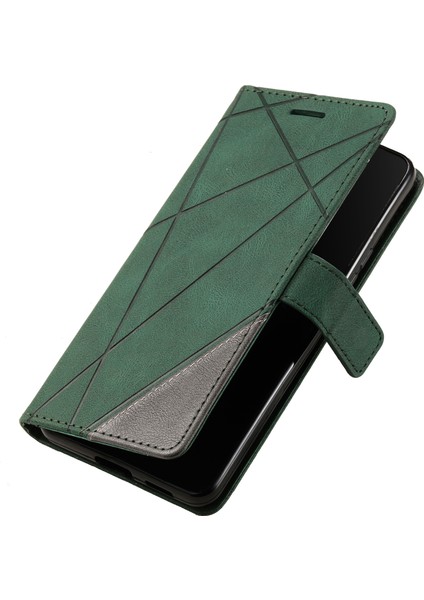 Samsung Galaxy Xcover 5 Cüzdan Kılıf Hatları Baskılı Pu Deri Telefon Arka Kapak-Yeşil (Yurt Dışından)
