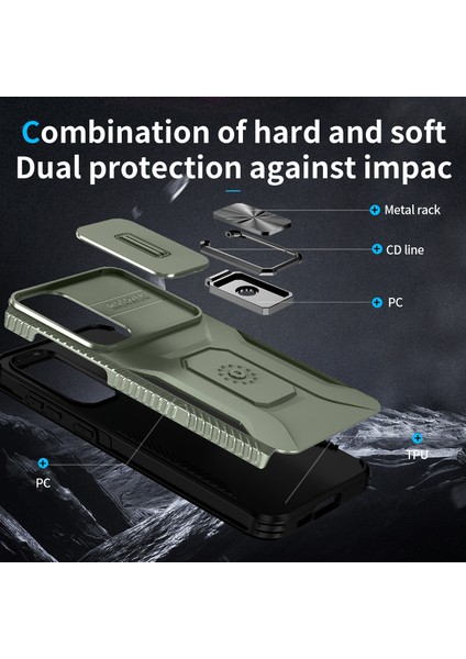 Samsung Galaxy A55 5g Kılıf Için Tpu+Pc Kamera Lens Koruma Kickstand Telefon Kapağı-Yeşil (Yurt Dışından) modelleri