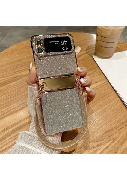 Samsung Galaxy Z Flip3 5g/flip4 5g Kılıf Menteşe Koruması Glitter Sert Pc Telefon Kapaklı Kayış-Degrade Altın (Yurt Dışından)