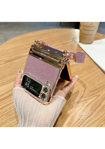 Samsung Galaxy Z Flip3 5g/flip4 5g Kılıf Menteşe Koruması Glitter Sert Pc Telefon Kapaklı Kayış-Degrade Altın (Yurt Dışından)