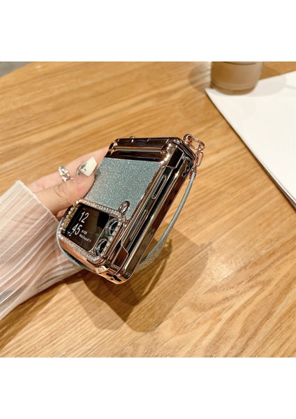 Samsung Galaxy Z Flip3 5g/flip4 5g Kılıf Menteşe Koruması Glitter Sert Pc Telefon Kapaklı Kayış-Degrade Altın (Yurt Dışından)