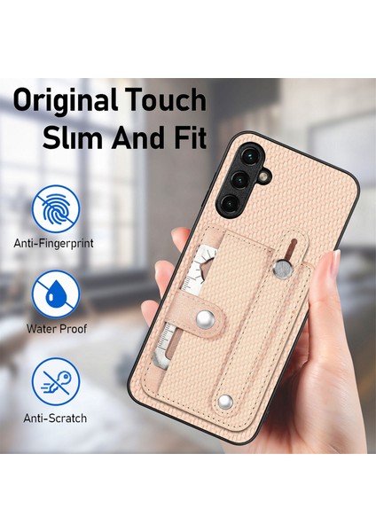Samsung Galaxy A24 4G(162,1 x 77,6 x 8,3mm) Kasa Kart Yuvası Kickstand Telefon Kapağı-Kahverengi (Yurt Dışından)