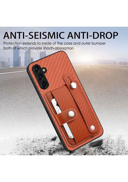 Samsung Galaxy A24 4G(162,1 x 77,6 x 8,3mm) Kasa Kart Yuvası Kickstand Telefon Kapağı-Kahverengi (Yurt Dışından)