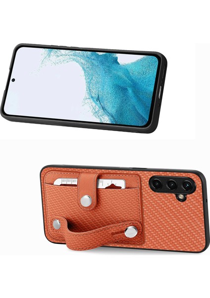 Samsung Galaxy A24 4G(162,1 x 77,6 x 8,3mm) Kasa Kart Yuvası Kickstand Telefon Kapağı-Kahverengi (Yurt Dışından)