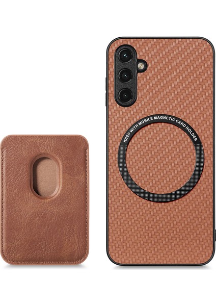 Samsung Galaxy A55 5g Karbon Fiber Doku Kılıf Çıkarılabilir Kart Tutucu Telefon Kapağı-Kahverengi (Yurt Dışından)