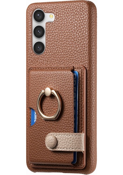 Samsung Galaxy S23+KILIF Pu Deri Kaplamalı Pc+Tpu Kickstand Kart Yuvaları Telefon Kapağı-Kahverengi (Yurt Dışından)
