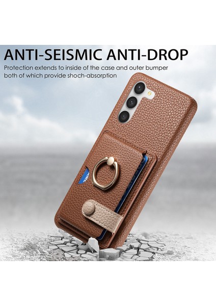 Samsung Galaxy S23+KILIF Pu Deri Kaplamalı Pc+Tpu Kickstand Kart Yuvaları Telefon Kapağı-Kahverengi (Yurt Dışından)