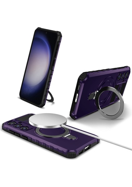 Samsung Galaxy S23 Fe Pc+Tpu Kılıf Darbeye Dayanıklı Kickstand Telefon Kılıfı Magsafe-Mor ile Uyumlu (Yurt Dışından)