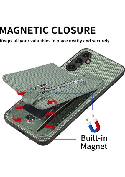 Samsung Galaxy A05S 4g Kılıf Karbon Fiber Kickstand Kapak Desteği Manyetik Araç Montaj Tutucu-Yeşil (Yurt Dışından) fiyatları