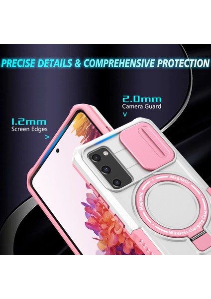 Samsung Galaxy S20 Fe 4g/fe 5g Manyetik Kılıf Pc+Tpu Telefon Kabuğu, Slayt Kamera Kapaklı-Pembe/beyaz (Yurt Dışından) modelleri
