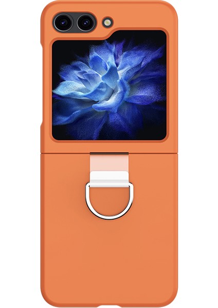 Samsung Galaxy Z Flip6 5g Sert Pc Kasa Metal Halka Tutucu Kaymaz Cilt-Dokunmatik Telefon Kapağı-Turuncu (Yurt Dışından)