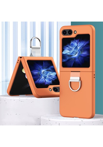 Samsung Galaxy Z Flip6 5g Sert Pc Kasa Metal Halka Tutucu Kaymaz Cilt-Dokunmatik Telefon Kapağı-Turuncu (Yurt Dışından)