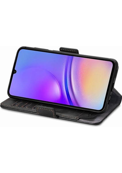 Samsung Galaxy A05 4g Deri Kılıf Rfıd Engelleme Cüzdan Telefon Kapağı-Siyah (Yurt Dışından)