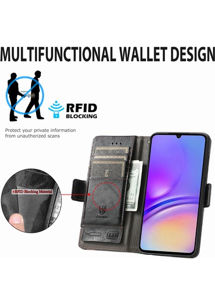Samsung Galaxy A05 4g Deri Kılıf Rfıd Engelleme Cüzdan Telefon Kapağı-Siyah (Yurt Dışından)